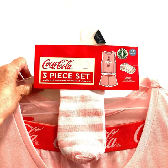 Coca-Cola 3 Piece Pajama Set, Size 3X, Pink Tank Top Shorts Socks, New w Defects - Picture 2 of 16